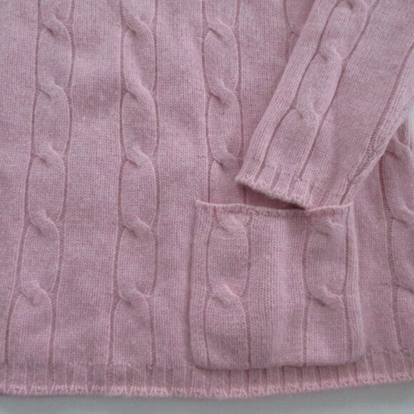 Wool Angora Pink Cable Knit Half Zip Pullover Sweater Mock Neck w/ Pockets - Picture 10 of 11